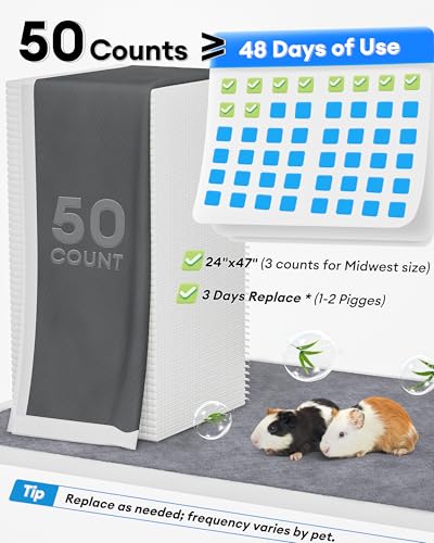 BUCATSTATE 50 Count Disposable Guinea Pig Cage Liners, Super Absorbent Guinea Pig Bedding, Bamboo Charcoal Odor Control Pee Pads for Rabbits, Ferrets and Small Animals (18''x24'') - Image 4