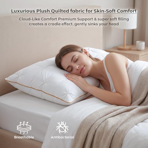 Image of AYKA Premium Microfiber Pinch Pleat Pillow for Sleeping | Super Soft & Fluffy Bed Pillow | 100% Virgin Microfiber Filling | Ideal for All Sleeping Positions 17x27 | White | Set of 4