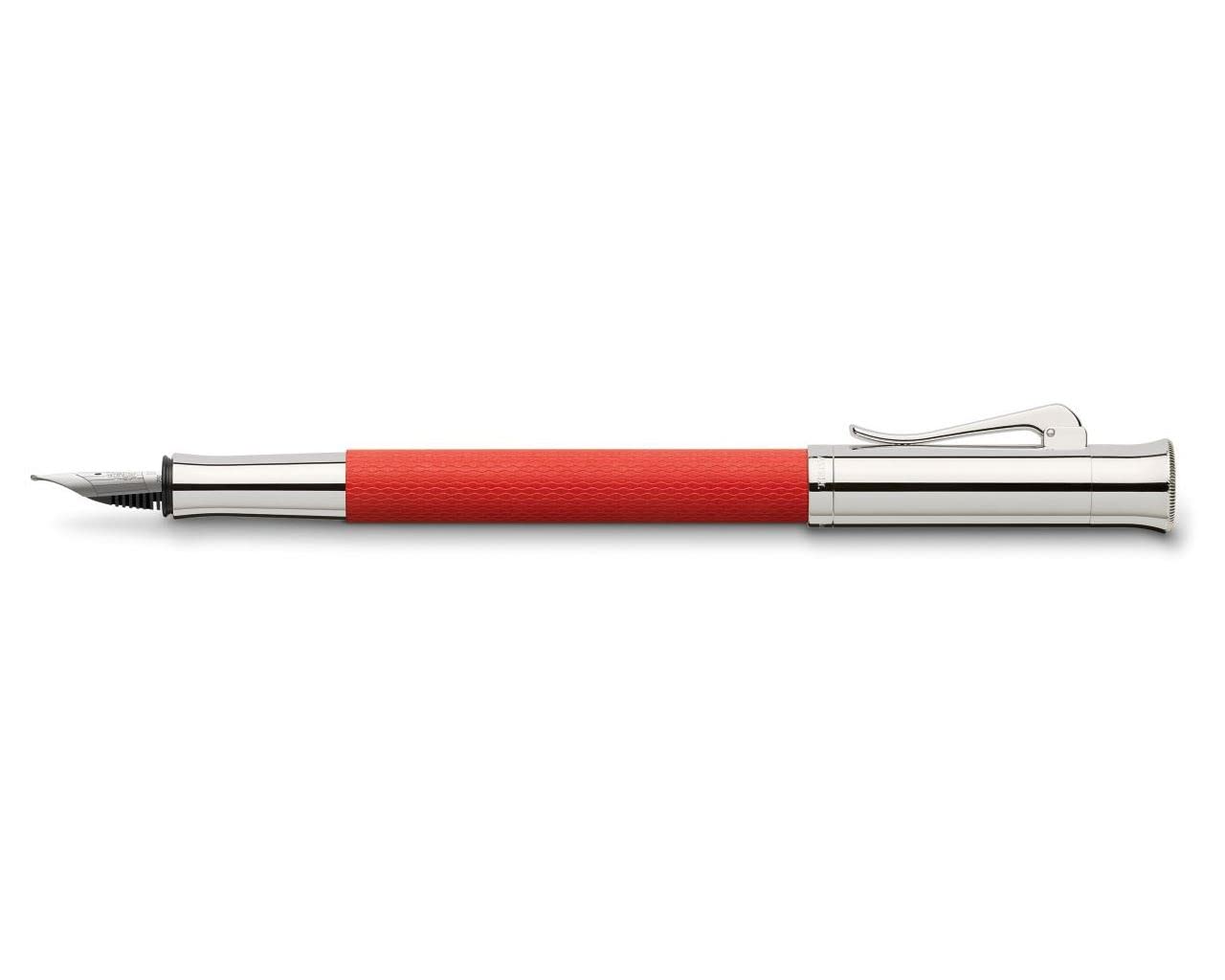 Graf von Faber-Castell - Füllfederhalter Guilloche India Red M | Guillochierter Edelharzschaft mit 18-Karat Goldfeder und rhodinierten Metallteilen