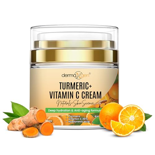 Turmeric Face Cream + 30% Vitamin C Glow Boosting Moisturizer & Skin Repairing, Hydrating with Organic Ingredients Anti-Aging Facial Cream, Normal, Dry, Oily & Combination Skin - 1.7 FL OZ