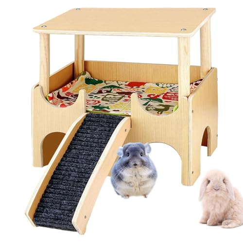Maison de lapin d'intérieur double couche en bois pour cage - 2