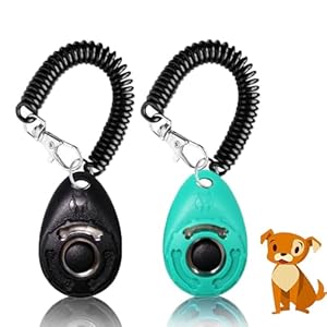HZYUEKUN 2 Pcs Pet Training Clickers Dog Cat Buzzer Aid Drop Trainer Wrist Strap Buttons Training Tools for Communication and Training Obedience Behavior Commands(Black+Lake Blue