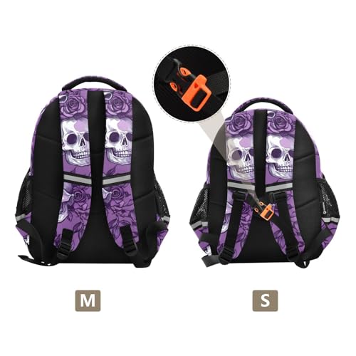 School Backpack Purple Rose Skull Laptop Backpacks Kid's Schoolbag Casual Daypack for Teens Girls Boys Toddler,16.9 "3