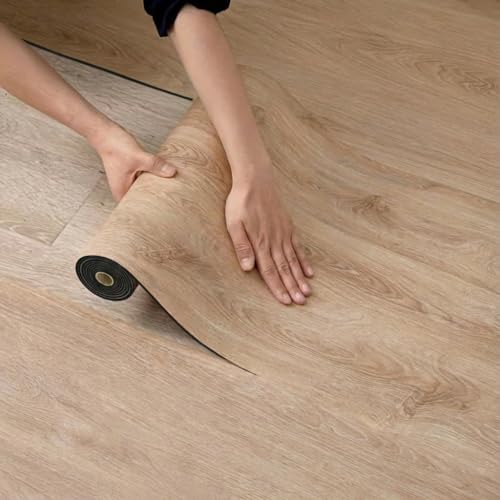 Rollo de Vinilo Autoadhesivo con Veta de Madera, 40X300CM PVC Rollo de Adhesivo Grueso Para Suelos Con Lámina de Aluminio Insonorizante Para Casa y Oficina (QCYM, 300CM)