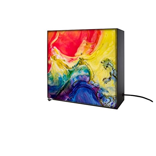 CAJA DE LUZ PERSONALIZADA LED SMALL 25X25CM 2 CARAS TEXTIL IMPRESO COLORES ABSTRACTO, CUADRO LUMINOSO, LAMPARA MESITA DE NOCHE, DECORACION