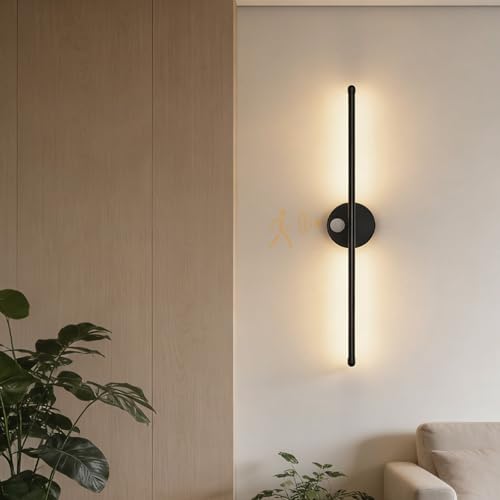 Lámpara de pared con sensor de movimiento 120° aplique LED lineal negro luz neutra 80cm