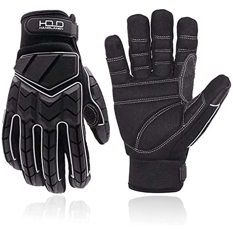 Anti Vibration Work Gloves, Heavy Duty Work Gloves, SBR Padding Rigger Gloves TPR Protector Impact Gloves Mechanic Safety Work Gloves Men (XL, Black) Cover