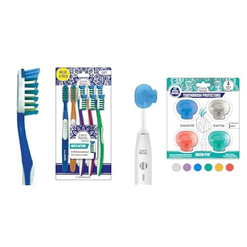 GuruNanda Ultimate Oral Care Bundle: 8 Multi-Action Toothbrushes & 4 Brush Pods with Essential Oil Protection