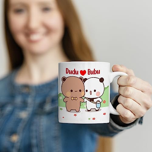 Image of Bubu Dudu Love Gift for Birthday /Anniversary Sipper Water Bottle Aluminium with Coffee Mug, Wooden Keychain Combo Pack NMSK (BOTTLEMUGKEY-1)