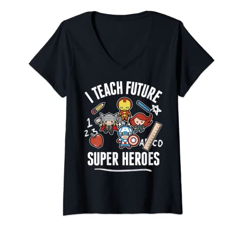 Marvel Avengers I Teach Future Super Heroes Collage V-Neck T-Shirt