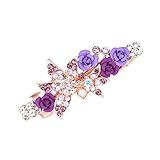 CONOFA Women's Jewelry Crystal Hair Rose Hair Flower Clips Hair Barrettes Clips (Purple)