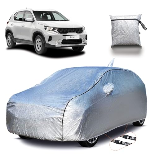 Image of Continental [SilverGuard] Dual Belts Extra Protection Kia Sonet Car Cover (2020-2026) with Antenna Pocket,Build with Triple Stitched, Waterproof & Dustproof Car Cover for Kia Sonet (Metallic Silver).