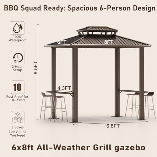 Image of Hoteel 6x8ft Hardtop Grill Gazebo, Brown(2026 Version)