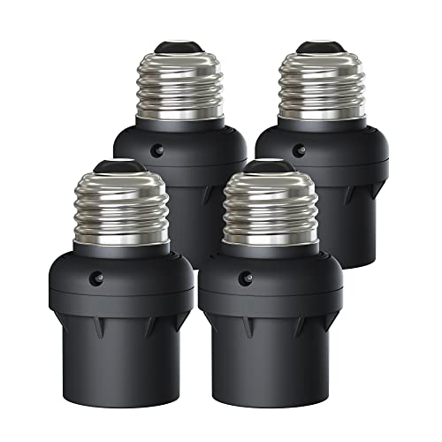 Dewenwils Dusk To Dawn Light Bulb Sockets, E26 Light Sensor Socket, Light Socket Indoor/Outdoor For Porch Garage Garden Patio Waterpoof Lights, 4 Pack Black, Etl Listed #TOP14