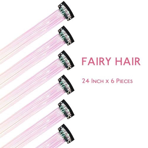 Image of WENNALIFE Hair Tinsel Clip In for Girls Bright White, 6pcs 24 inch Clips Tinsel Hair Extensions Clip in Colorful Glitter Clips Sparkle Fairy