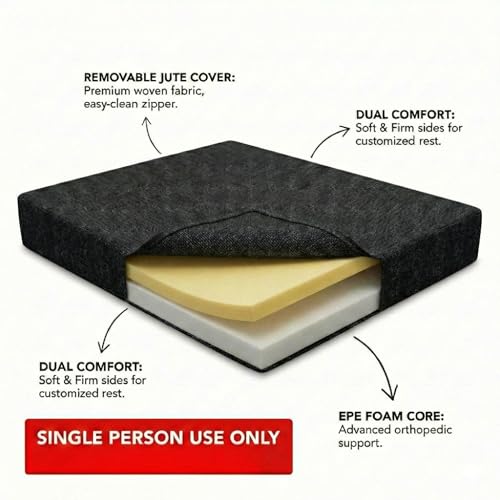 Image of C-Type Sofa Bed 3x6 Ft with Pouffe - Jute Fabric Convertible Floor Sofa Cum Bed with Wide Arm Support for Living Room & Guest Room - Black Color