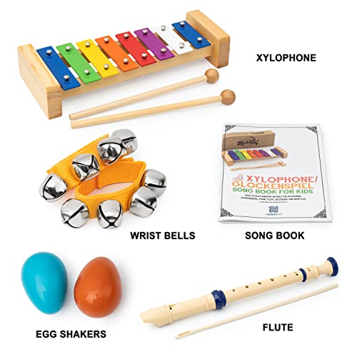 Wooden Xylophone Set For Kids - 𝐄𝐚𝐬𝐭𝐞𝐫 𝐁𝐚𝐬𝐤𝐞𝐭 𝐒𝐭𝐮𝐟𝐟𝐞𝐫𝐬 𝐟𝐨𝐫 𝐊𝐢𝐝𝐬, Child-Safe Toddler Glockenspiel Musical Instruments - Well-Crafted Classic 5In1 Musical Toys #TOP2