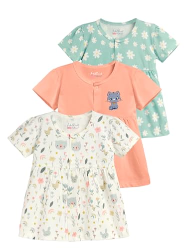 Image of HELLCAT 100% Cotton Baby Frock Dress for Girls - Pack of 3, Soft & Trendy, Short Sleeve