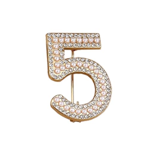 Broche chiffre strass scintillants et perles d'imitation