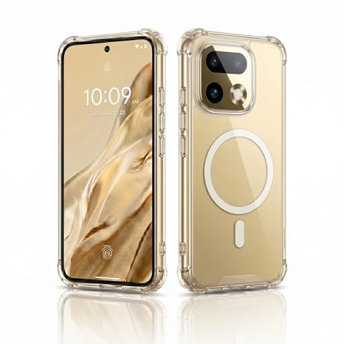 Image of amazon basics Crystal Clear Magnetic Case for Realme 16 Pro Plus 5G | Compatible with MagSafe Accessories | Air-Guard Corners | Shockproof TPU + Hard PC Back (Clear)