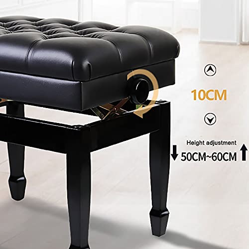 Banc de piano réglable noir avec compartiment de rangement intégré