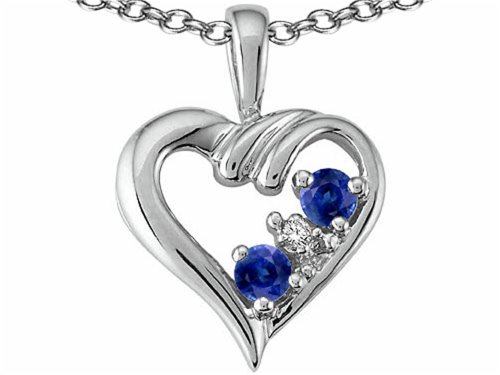 Tommaso Design Round Genuine Sapphire Heart Pendant Necklace 14 Kt White Gold #TOP22