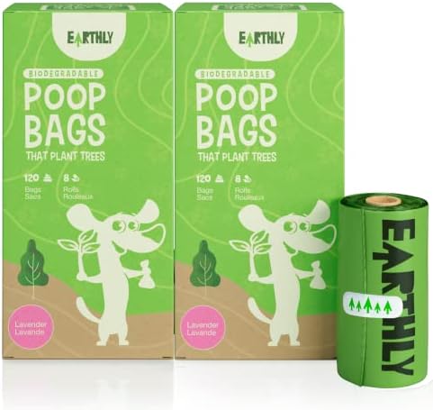Earthly Dog Poop Bags That Plant Trees, Leak-Proof, Extra Thick Dog Waste Bag, Bio-Based, Lavender-Scented, 16 Rolls- 240 Bags