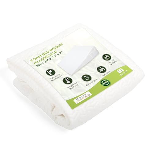 Wedge Pillow Cover for 24x24x7 Bed Wedge Pillow, Hypoallergenic Replacement Case with Zipper & Pockets