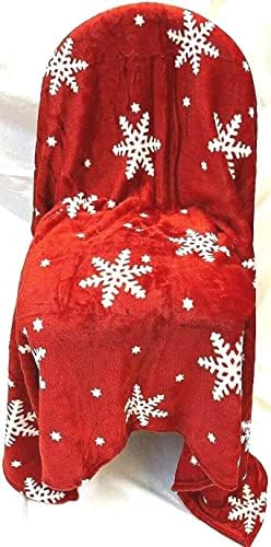 Maple Textiles Christmas Red Throw Blanket Plush Super Soft Fleece Festive White Snowflakes and Stars Nordic Design 125cm x 150cm