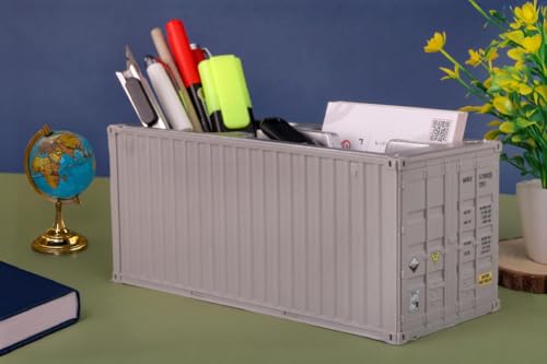Image of Neonix Desk Organizer Office Supplies Multi Function Shipping Container Style Storage Box Pen Pencil Business Card and Remote Control Holder for Office and Home Gray (Container Storage 6)