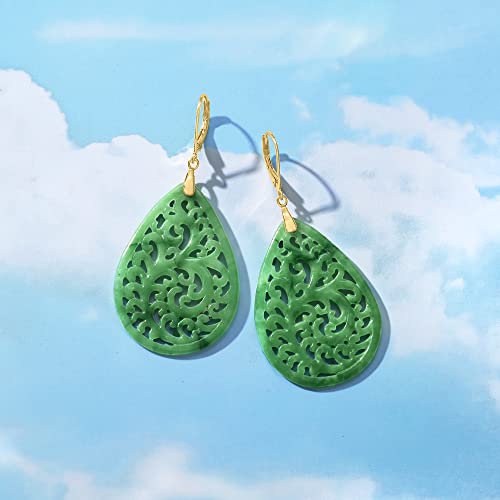 Ross-Simons Carved Jade Teardrop Earrings in 18kt Gold Over Sterling3