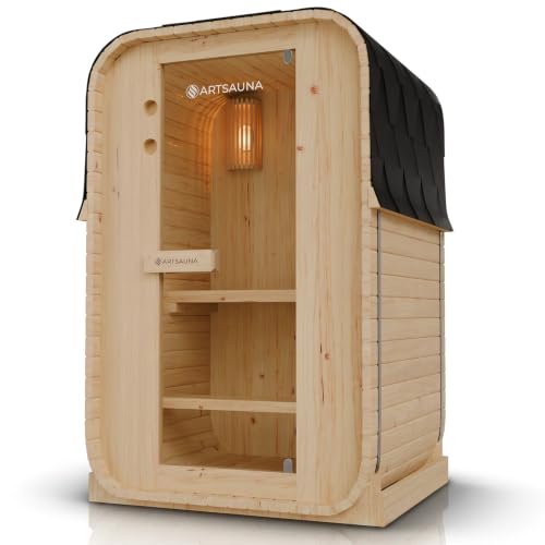 Artsauna Fasssauna Nolvik S, Outdoor-Sauna aus Fichtenholz, 3,6 kW Ofen, LED...