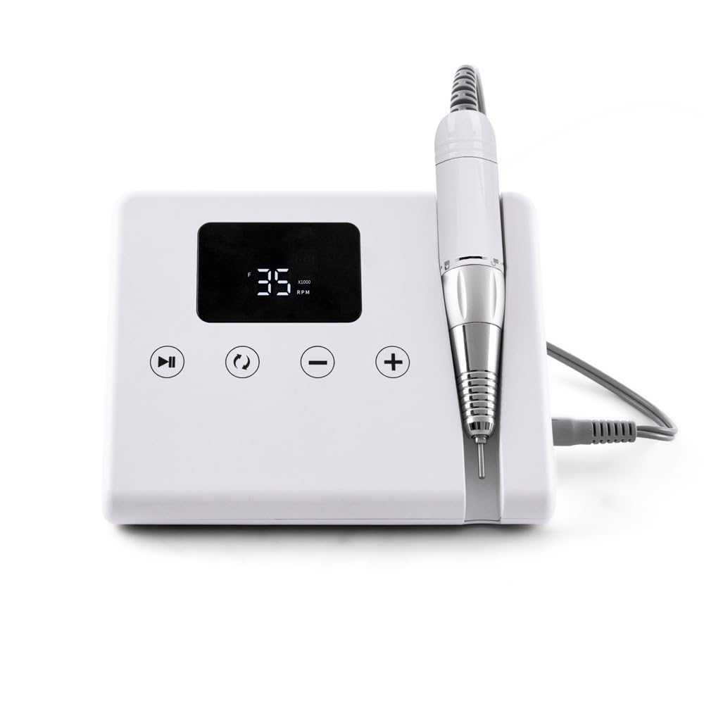 Professional E File Nail Drill Machine Portable 35000rpm Desktop Use Coreless Motor Strong Electronic Nail Sander Manicure Pedicure Set Machine (White)