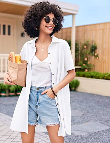 Ekouaer Women's Sleepshirt Waffle Nightgowns Button Up Sleepwear Plus Size Lounge Dress White #TOP2