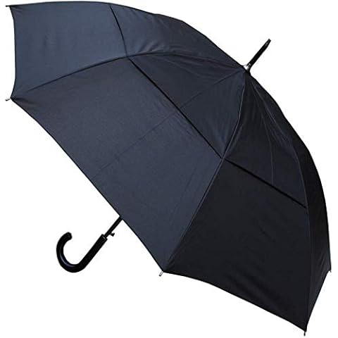 COLLAR AND CUFFS LONDON - 60mph Fiberglass Frame Windproof Extra Strong StormDefender City Vented Canopy Auto Umbrella - Leather Style Handle - Black - Golf Mens Womens Cover