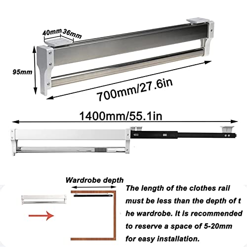 Rack de pantalons rétractables de placard extensible avec rail de cintre - 6