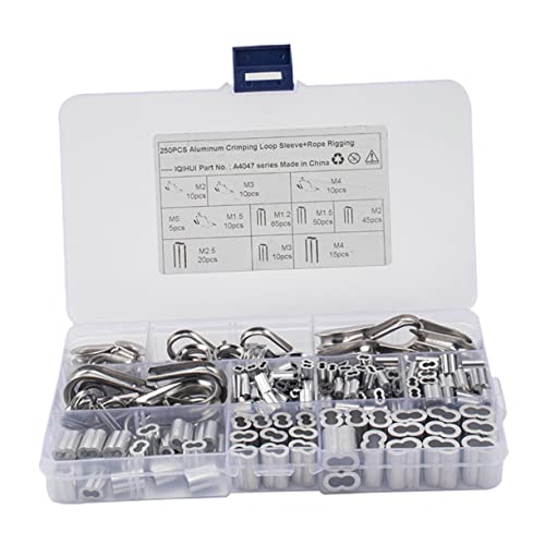 SOLUSTRE Double Barrel Ferrule Crimping Loop Sleeves 250 Pcs Set Steel Cable Loop Ends for Sweetheart Ring Parts