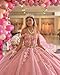 3D Floral Quinceanera Dresses Ball Gown Puffy Sparkly Tulle Sweet 16 Dresses Off Shoulder Lace Princess Quince Dresses Navy Blue 0