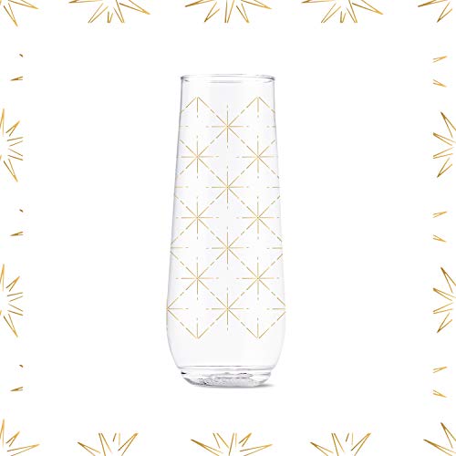 Tossware Pop 9Oz Flute Festive Cheers Series, Set Of 6, Premium Quality, Recyclable, Unbreakable & Crystal Clear Plastic Printed Champagne Glasses #TOP6
