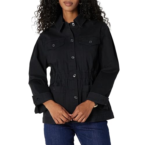 Amazon Essentials Women's Relaxed- Fit Dropped Shoulder Midweight Cotton Twill Jacket, Black, Large