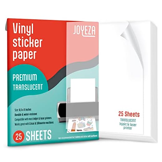 JOYEZA Premium Printable Vinyl Clear Sticker Paper for Inkjet Printer - 25 Sheets Translucent Waterproof, Dries Quickly Vivid Colors, Holds Ink well - Inkjet & Laser Printer