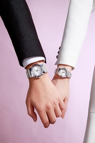Image of Giordano Analog Pair Watch for Unisex with Round Dial, Crystal Indices, Date Display and Stainless Steel Strap