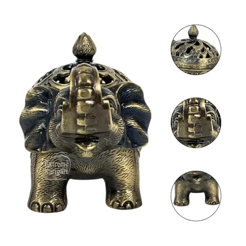 Image of Trunk Up Elephant Incense Burner Holder with Lid - Cone Incense Holder for Home Fragrance, Decorative Incense Burner for Meditation, Yoga, Temple, Living Room Decor