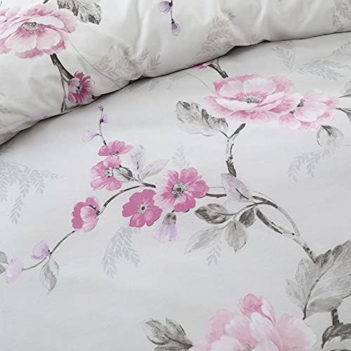 Catherine Lansfield Floral Trail Easy Care Double Duvet Set Grey/Pink