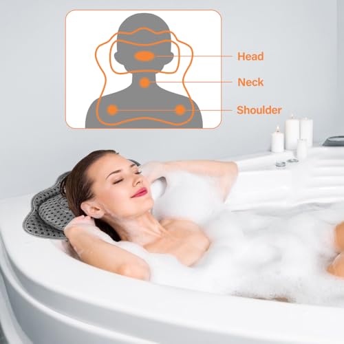 YANGUN Badewannenkissen, Badekissen für Badewanne mit 4D-Air-Mesh-Technologie und 6 Saugnäpfen, Badewannenkissen Nacken für Nacken Rücken, Badewanne und Home Spa(Grau)