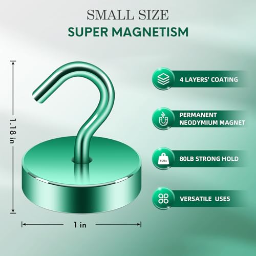 Image of Neosmuk Magnetic Hooks Steel Tube Design for Cruise,80lb+ Green,10 Pack | Cruise Ship Essentials,Heavy Duty Magnett Hooks for Cabins, Refrigerator, Grill, Hanging, and Travel Extra Strong Must-Haves