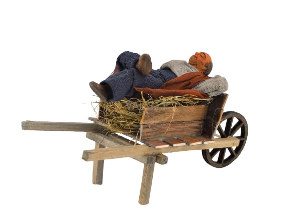 Holyhome Uomo che dorme nella carriola cm 10 (3,93 Inch) - Presepe Napoletano Terracotta Vestita