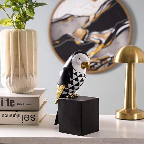 Image of The Artment your artistic apartment Cockatoo Symphony Geometric Resin Sculpture, Modern Black & White Bird Figurine, 8.6 Inch Decorative Showpiece for Home & Office