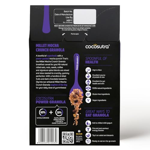 Image of Cocosutra Millet Mocha Crunch Breakfast Granola - 300 g | High Protein Cereal with Oats, Nuts, Seeds and Dry Fruits | Lightly sweetened with Jaggery | 100% Natural, Vegan & Gluten Free, High Protein Cereal with Oats, Nuts, Seeds and Dry Fruits, Lightly Sweetened with Jaggery