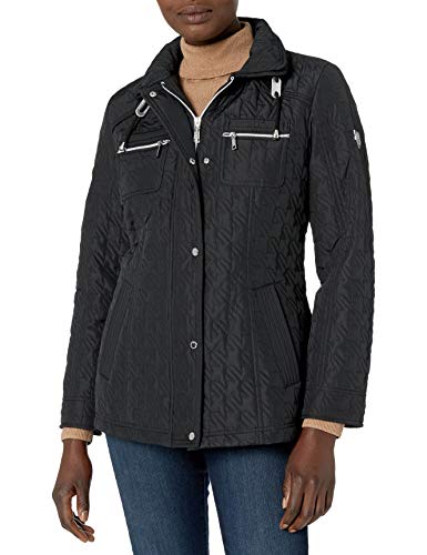 Vince Camuto Women's Belted Quilted Coat, Black Solid, M